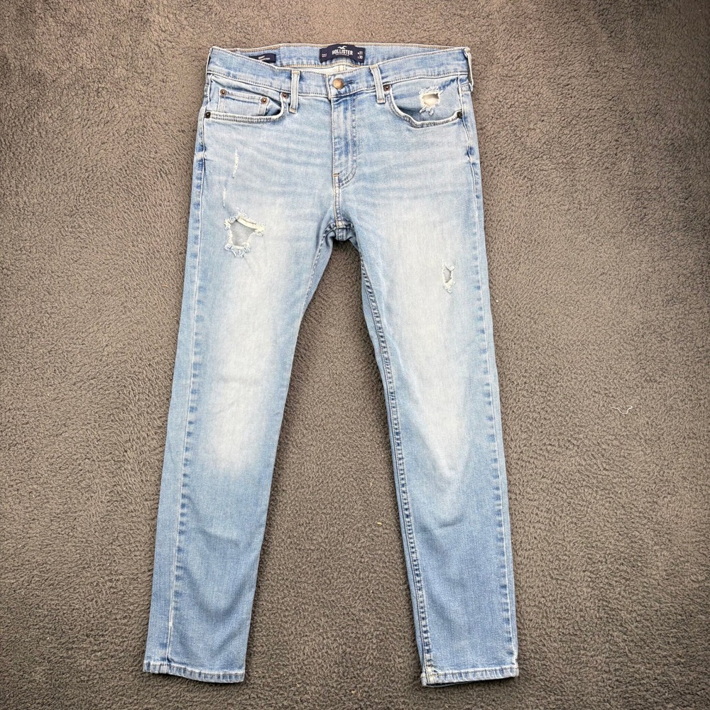 Hollister Epic Flex Skinny Jeans Mens 31x30 Light Wash Distressed Blue Denim